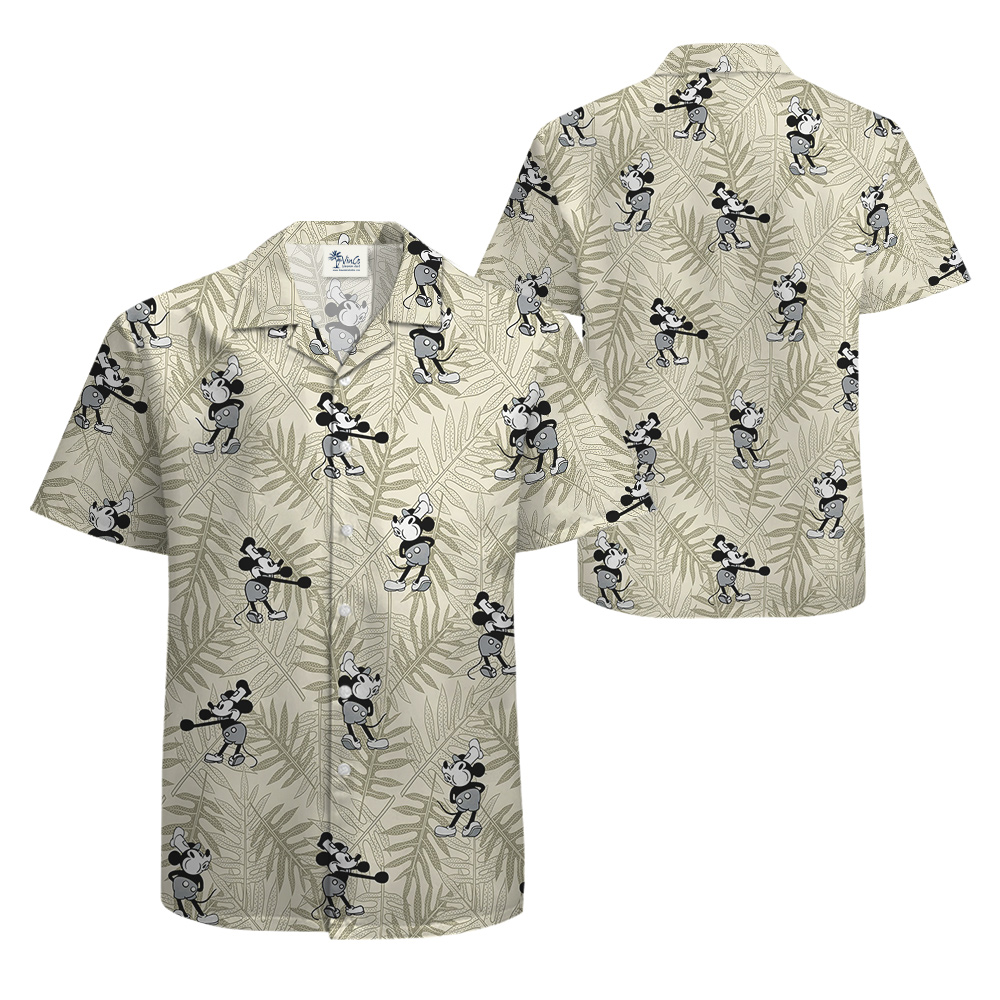 Playful Mickey Hawaiian Shirt for Men Forest Theme