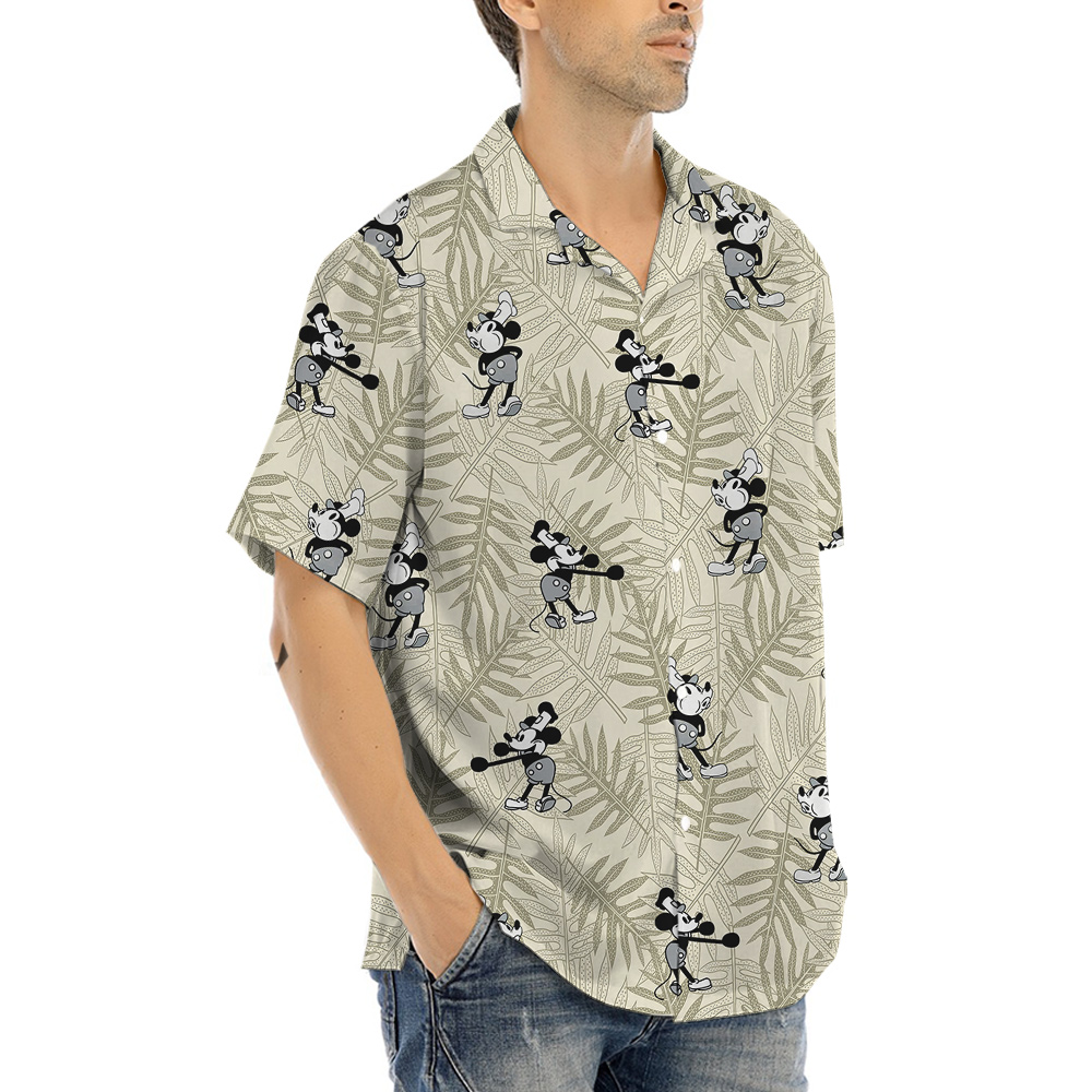 Playful Mickey Hawaiian Shirt for Men Forest Theme