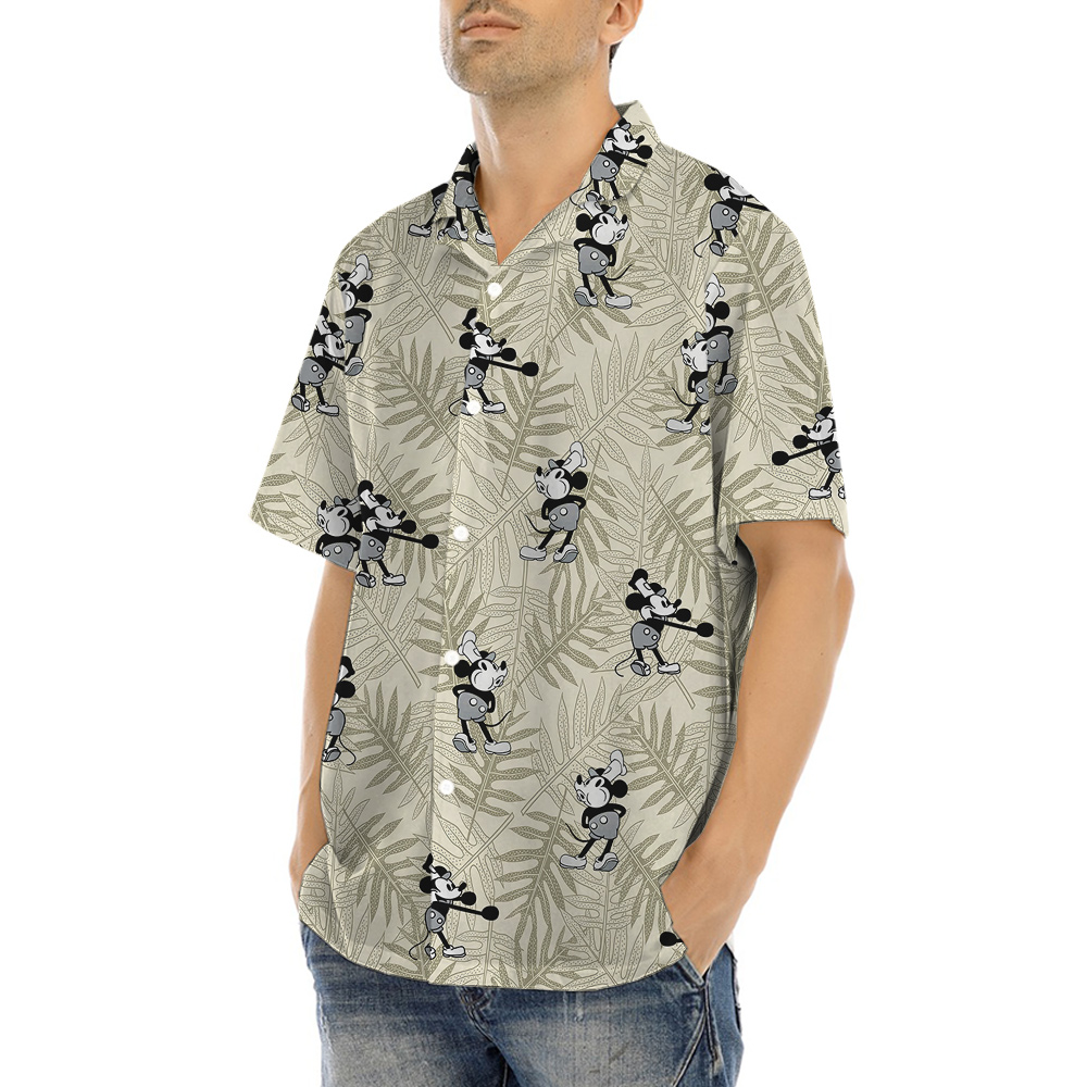 Playful Mickey Hawaiian Shirt for Men Forest Theme