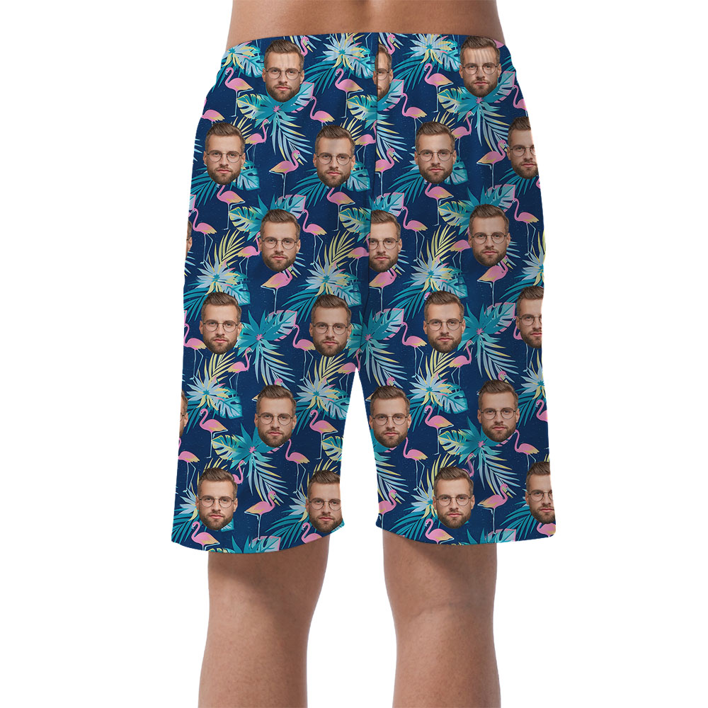 Flamingo Tropical Beach Shorts With Faces For Men