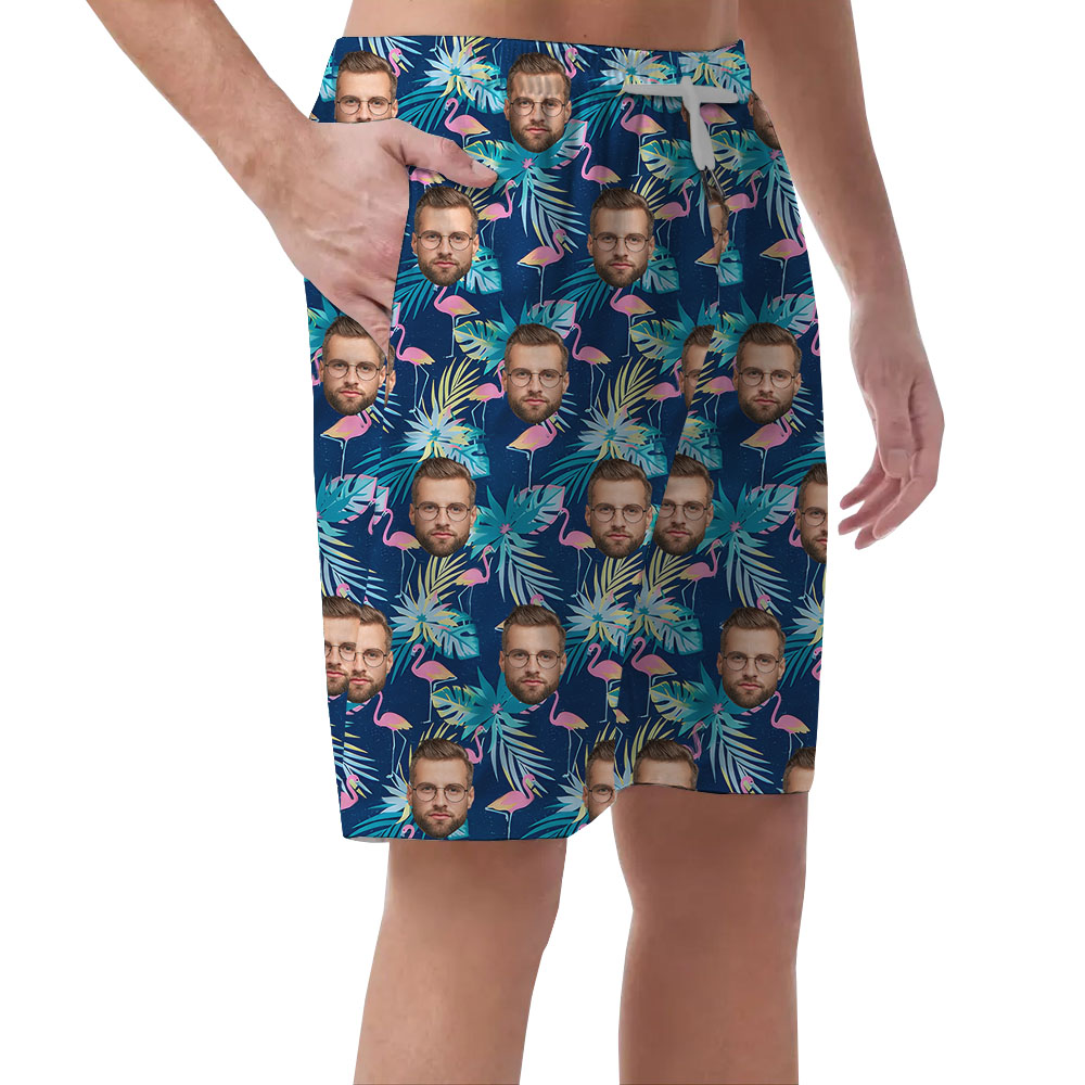 Flamingo Tropical Beach Shorts With Faces For Men