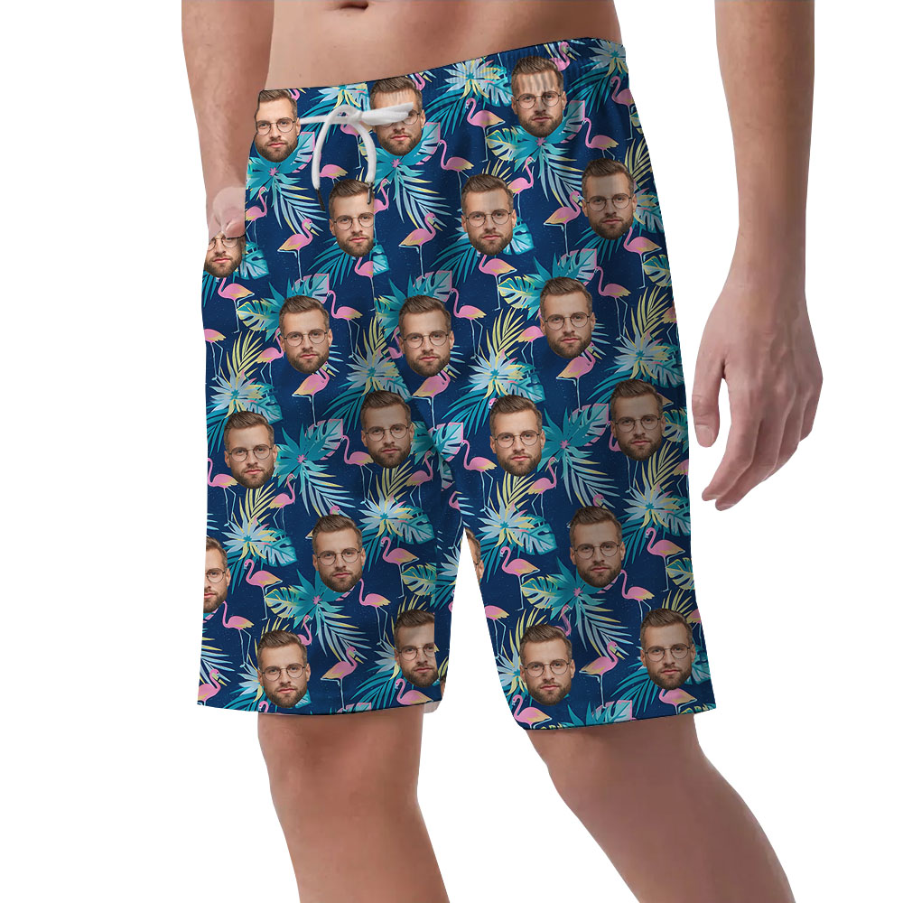 Flamingo Tropical Beach Shorts With Faces For Men