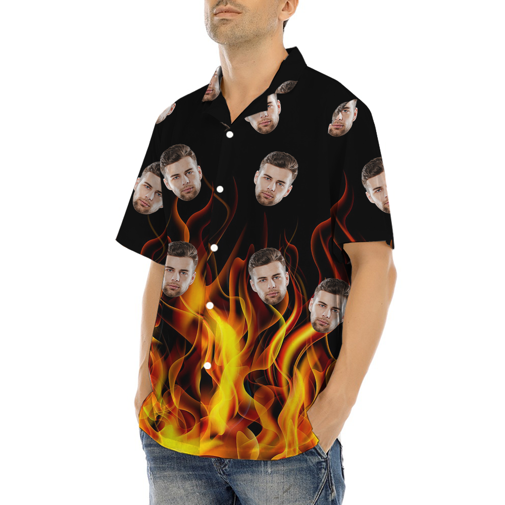 Custom Face Flame Hawaiian Shirt