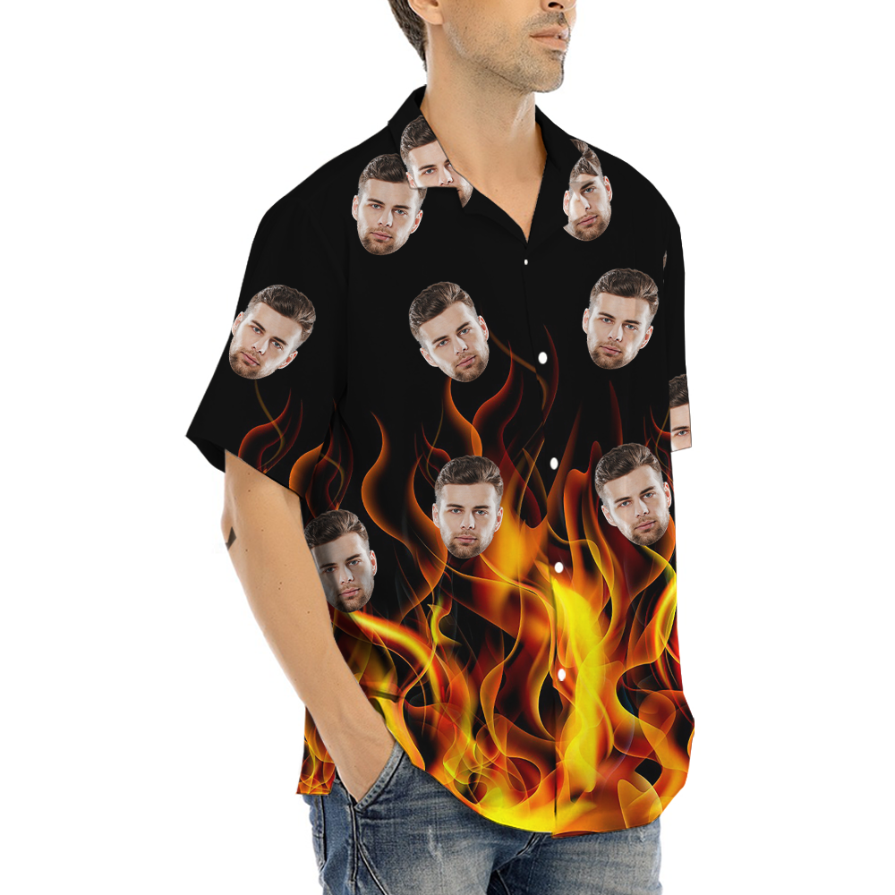 Custom Face Flame Hawaiian Shirt