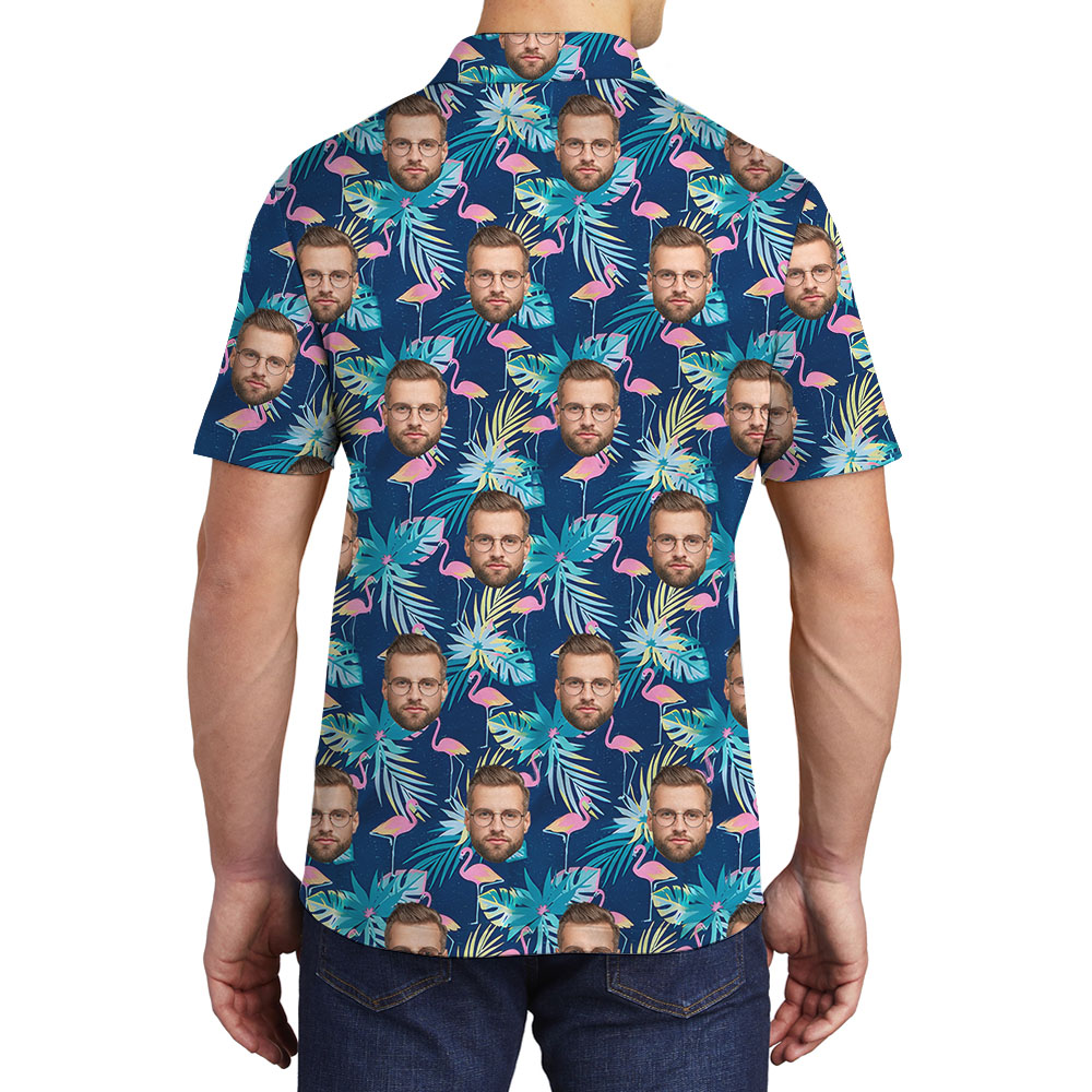 Personalized 1-5 Picture Flamingo Men's Golf Shirt