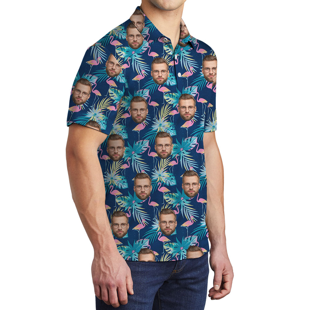Personalized 1-5 Picture Flamingo Men's Golf Shirt
