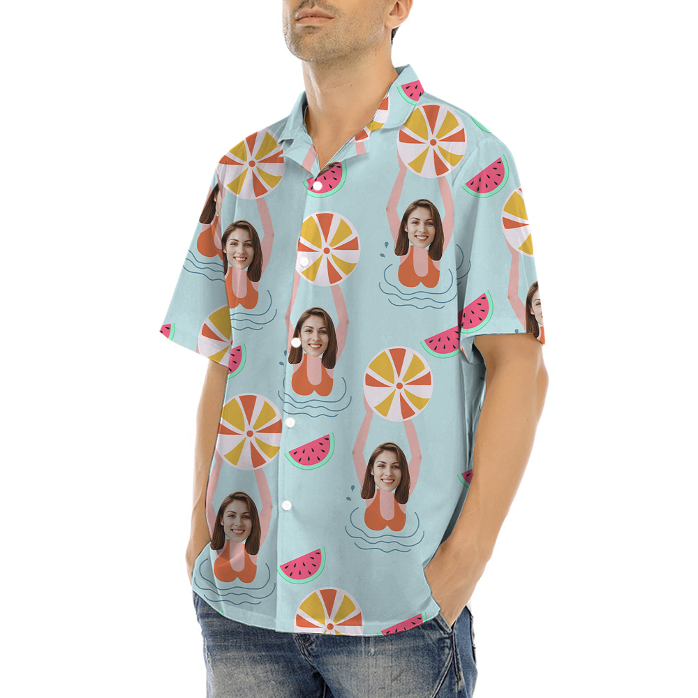 Playful Swimming Pool Custom Face Hawaiian Shirt