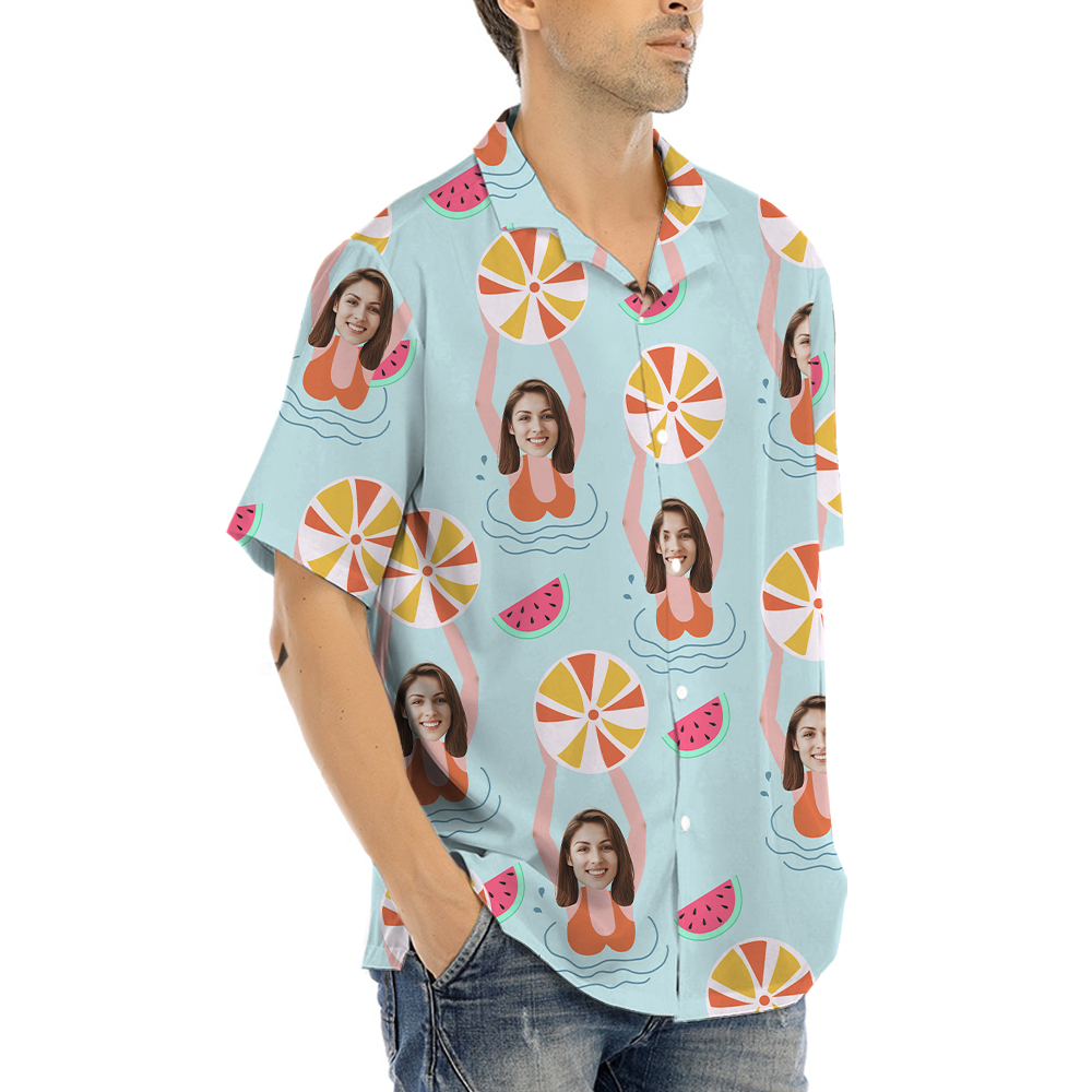 Playful Swimming Pool Custom Face Hawaiian Shirt
