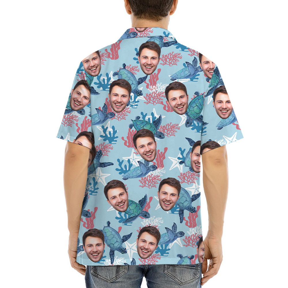 Custom Face Turtle Vintage Blue Aloha Shirt