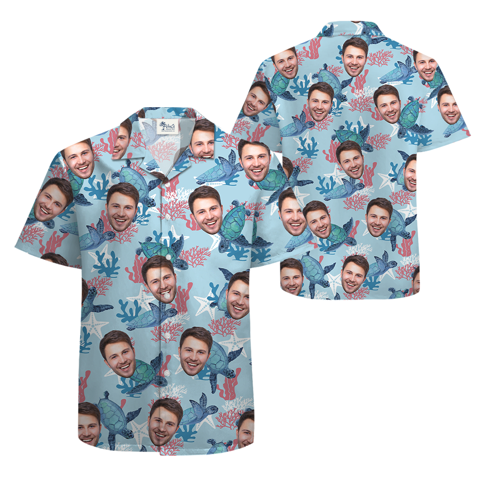 Custom Face Turtle Vintage Blue Aloha Shirt