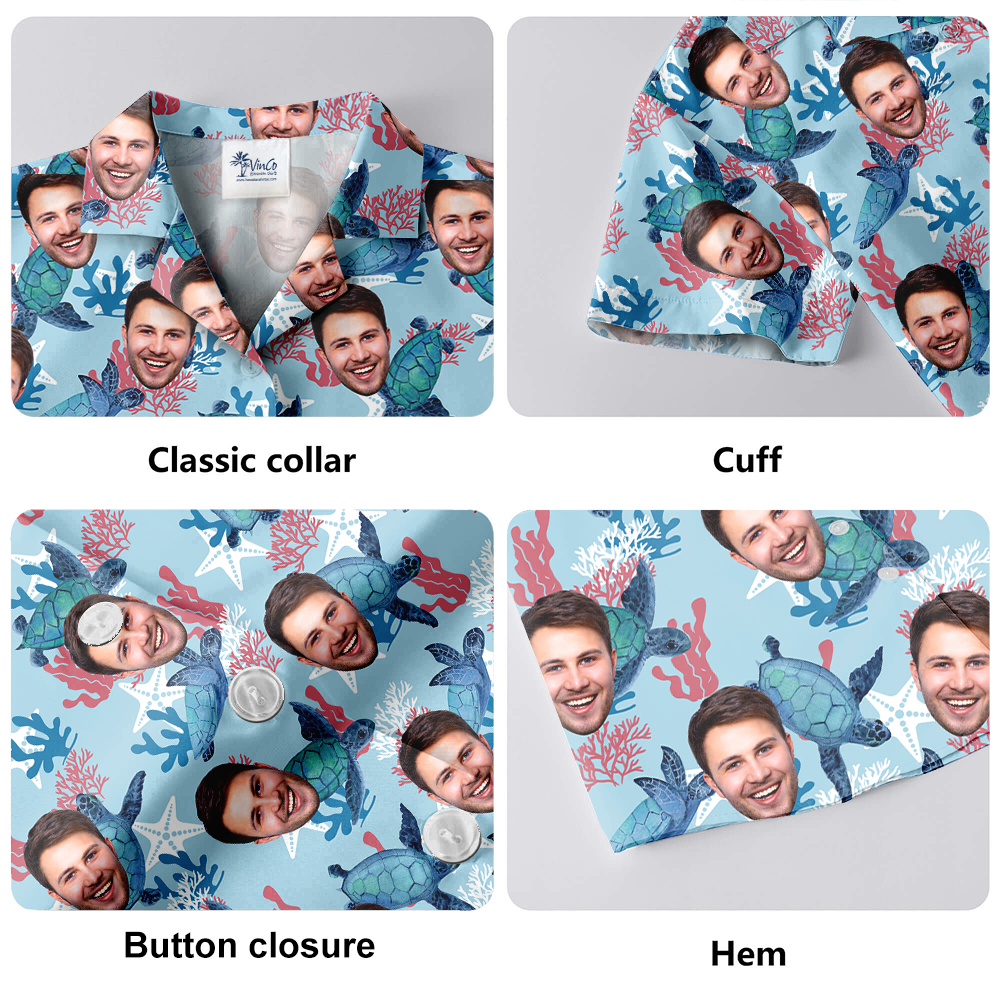 Custom Face Turtle Vintage Blue Aloha Shirt