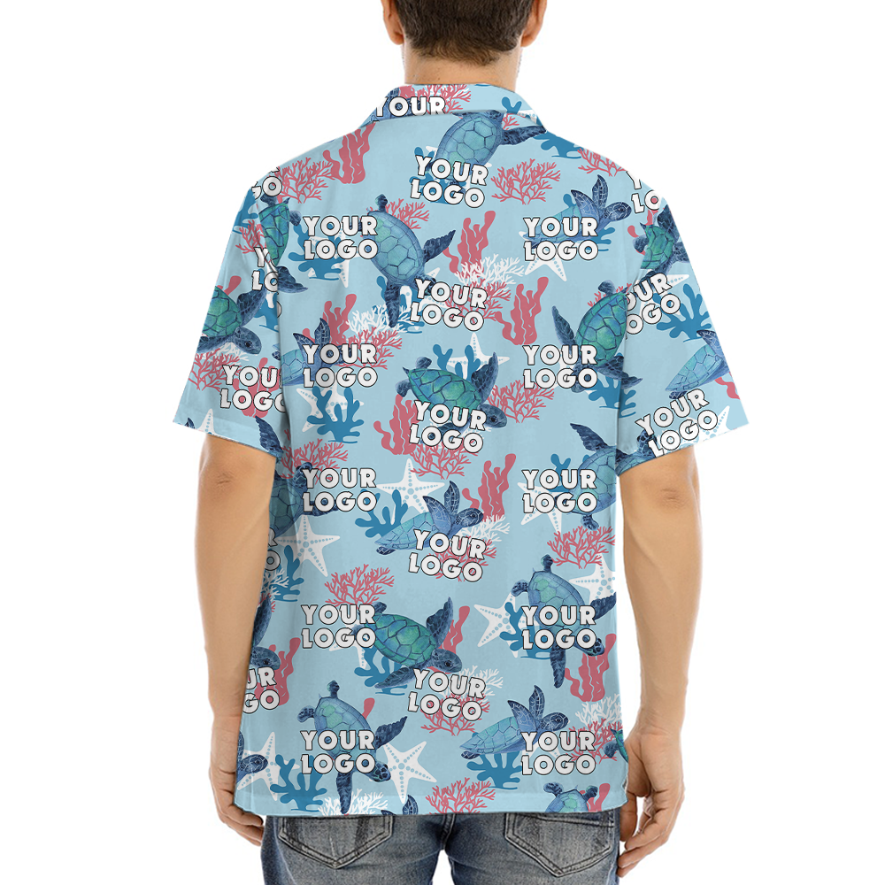 Sea Turtle Blue Hawaiian Shirt With Custom Face