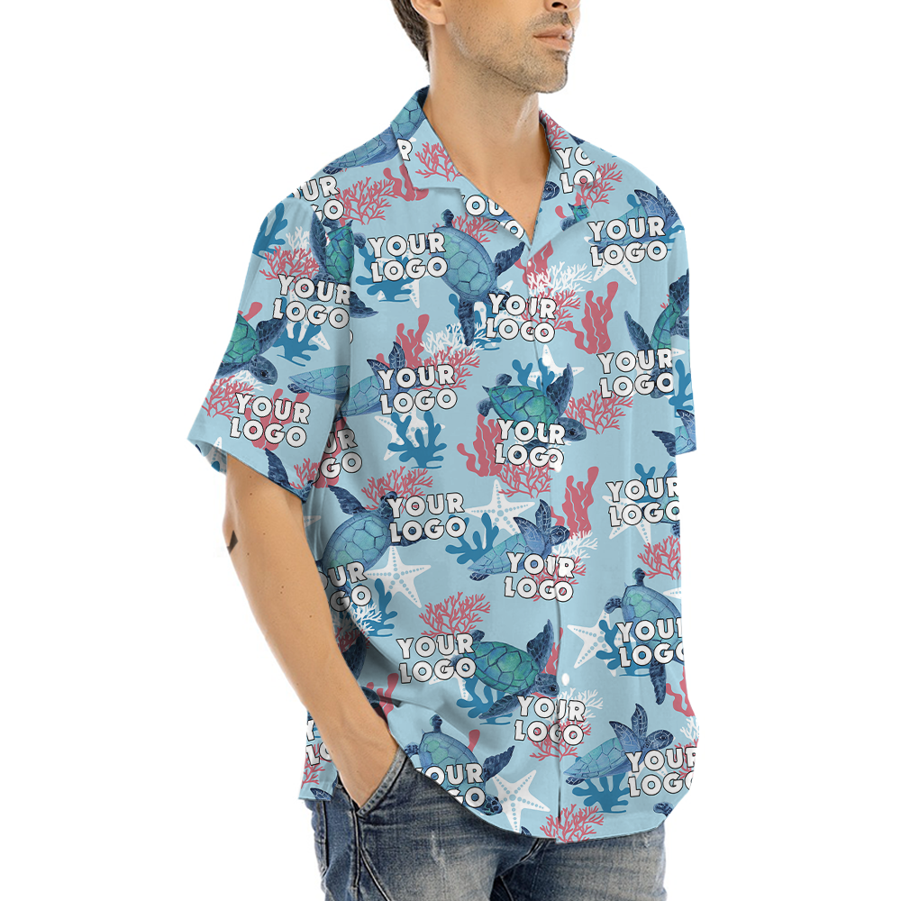 Sea Turtle Blue Hawaiian Shirt With Custom Face