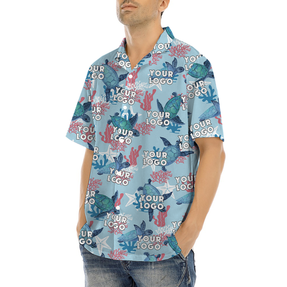 Sea Turtle Blue Hawaiian Shirt With Custom Face