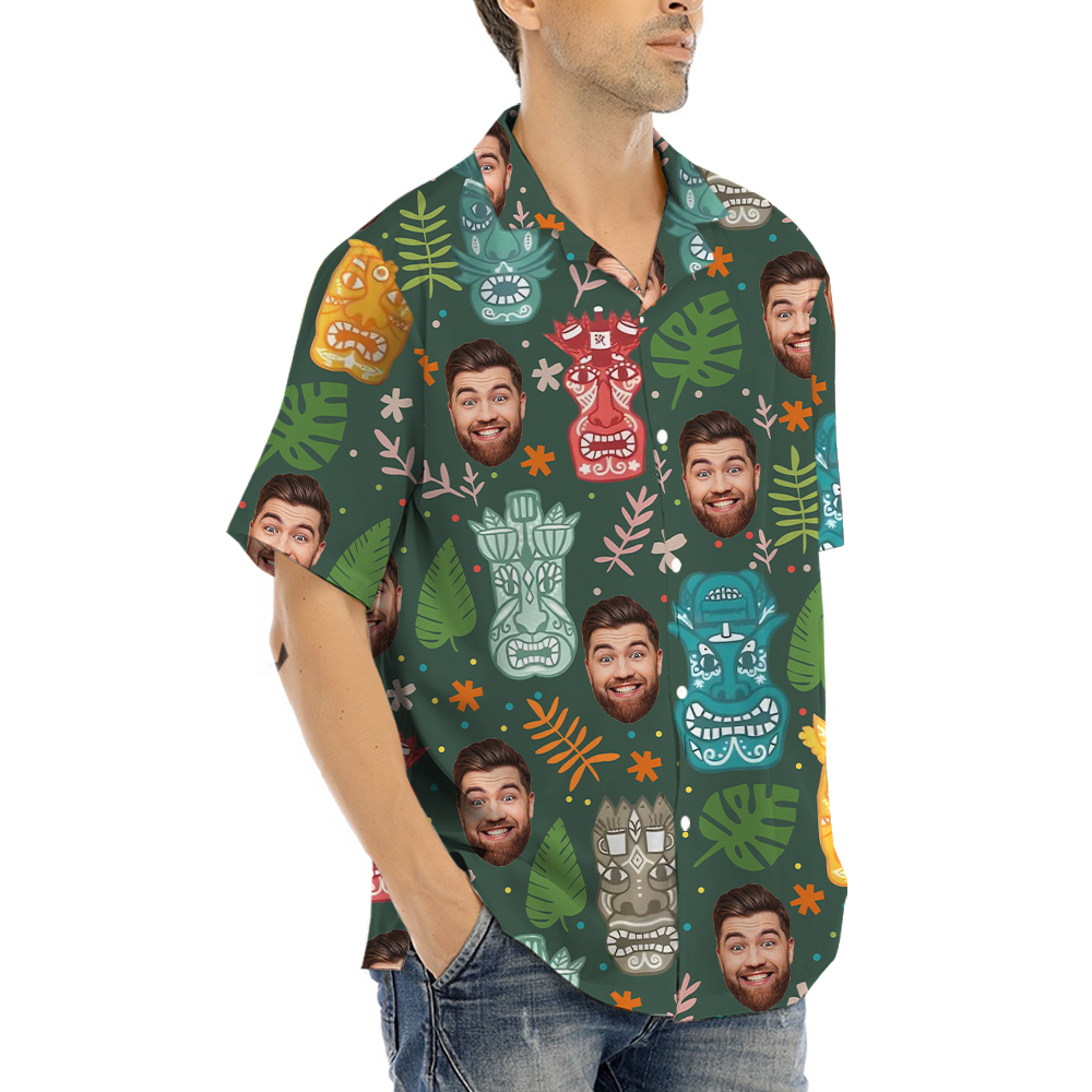Custom Face Tiki Classic Green Hawaiian Shirt