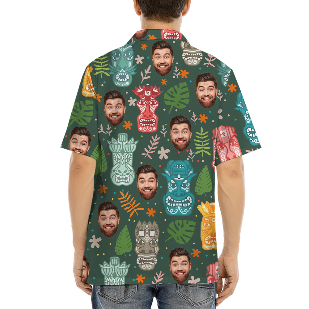 Custom Face Tiki Classic Green Hawaiian Shirt
