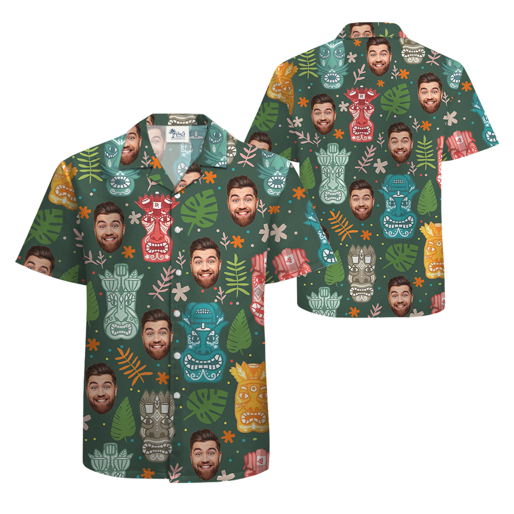 Custom Face Tiki Classic Green Hawaiian Shirt