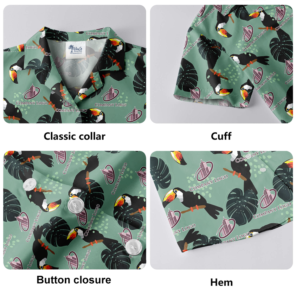 Custom Company Logo Tropical Toucan Hawaiian Shirt
