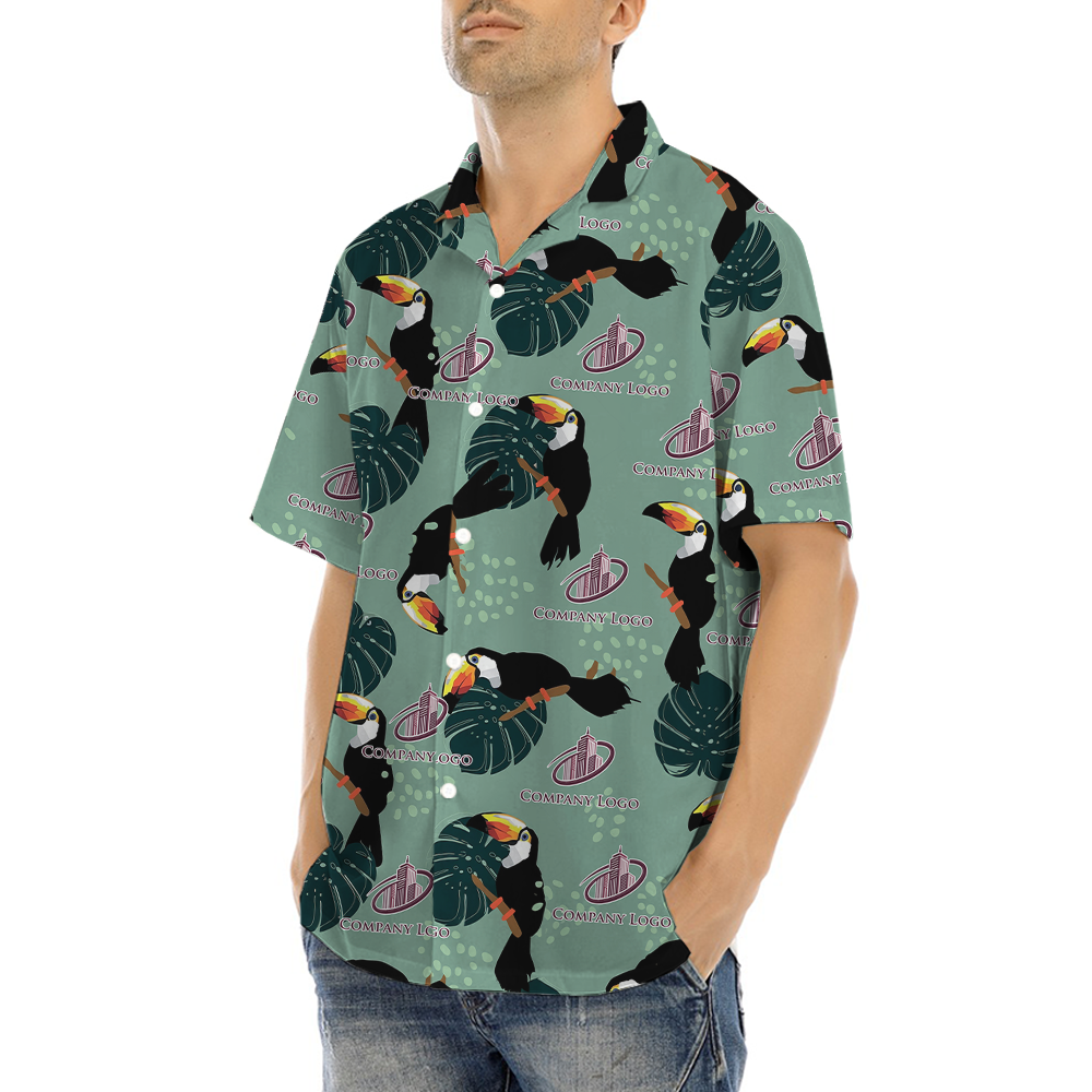 Custom Company Logo Tropical Toucan Hawaiian Shirt