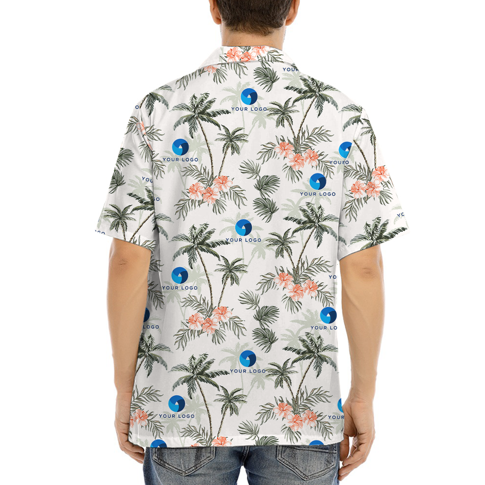 Custom Logo Tropical Palm Trees Hibiscus Hawaiian Shirt