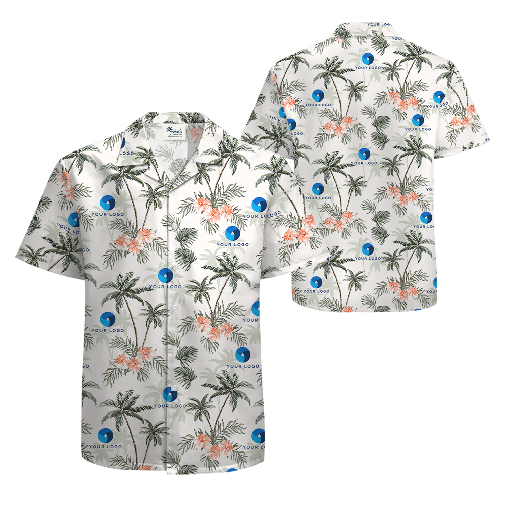 Custom Logo Tropical Palm Trees Hibiscus Hawaiian Shirt