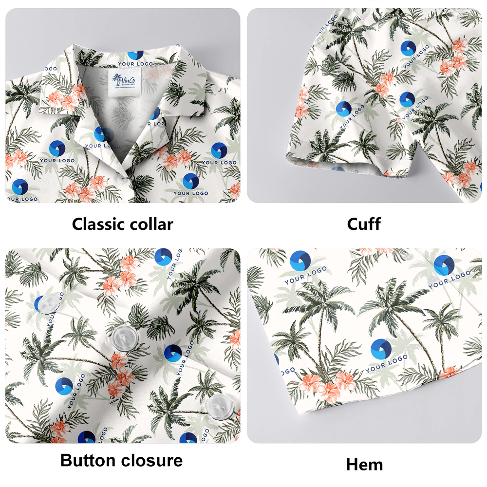 Custom Logo Tropical Palm Trees Hibiscus Hawaiian Shirt