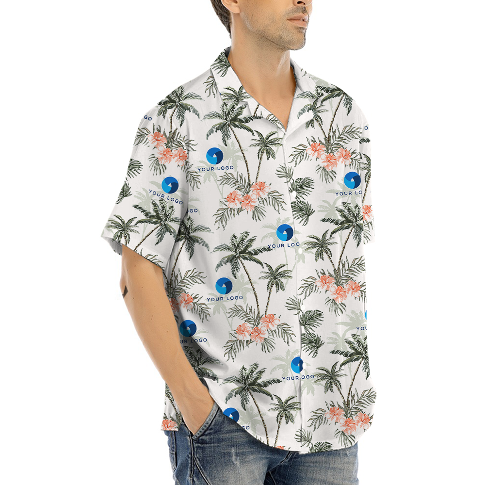 Custom Logo Tropical Palm Trees Hibiscus Hawaiian Shirt