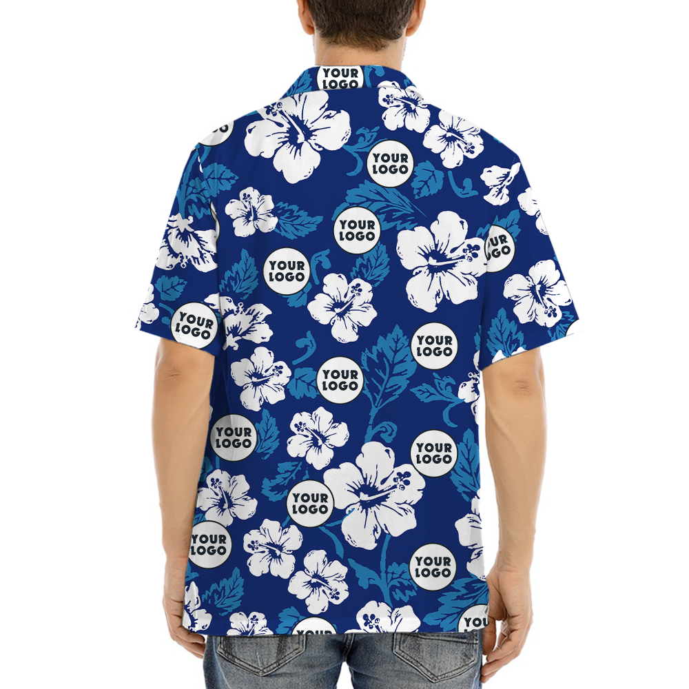 Custom Logo Hibiscus Navy Aloha Shirt
