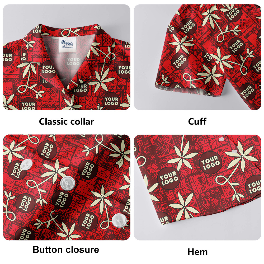 Vintage Red Hula Button Up Shirt Custom Logo