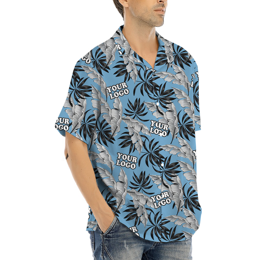 Custom Team Logo Tropical Blue Hawaiian Shirt