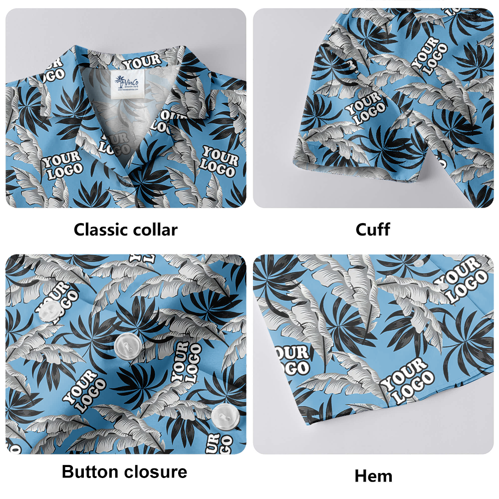 Custom Team Logo Tropical Blue Hawaiian Shirt