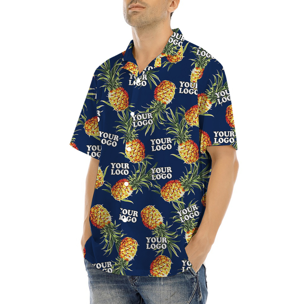 Pineapple Navy Hawaiian Shirt Team Logo