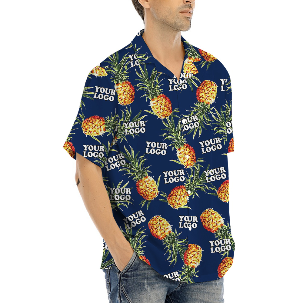 Pineapple Navy Hawaiian Shirt Team Logo