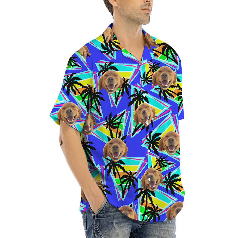 Custom Dog Face Colorful Palm Tree Hawaiian Shirt