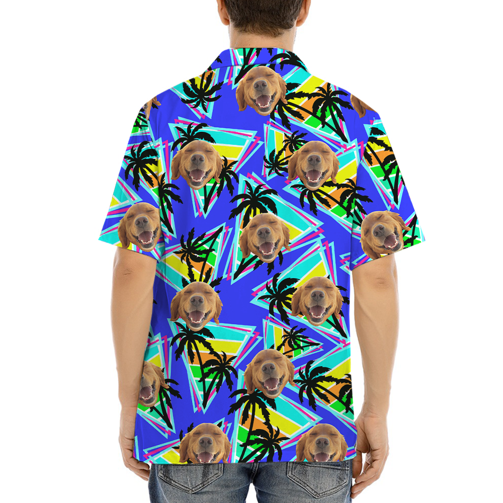 Custom Dog Face Colorful Palm Tree Hawaiian Shirt
