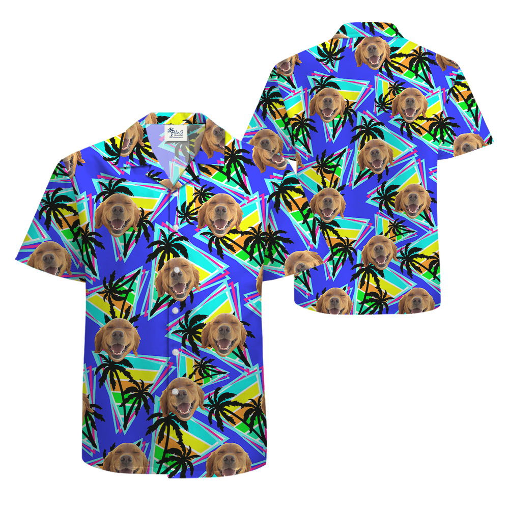 Custom Dog Face Colorful Palm Tree Hawaiian Shirt