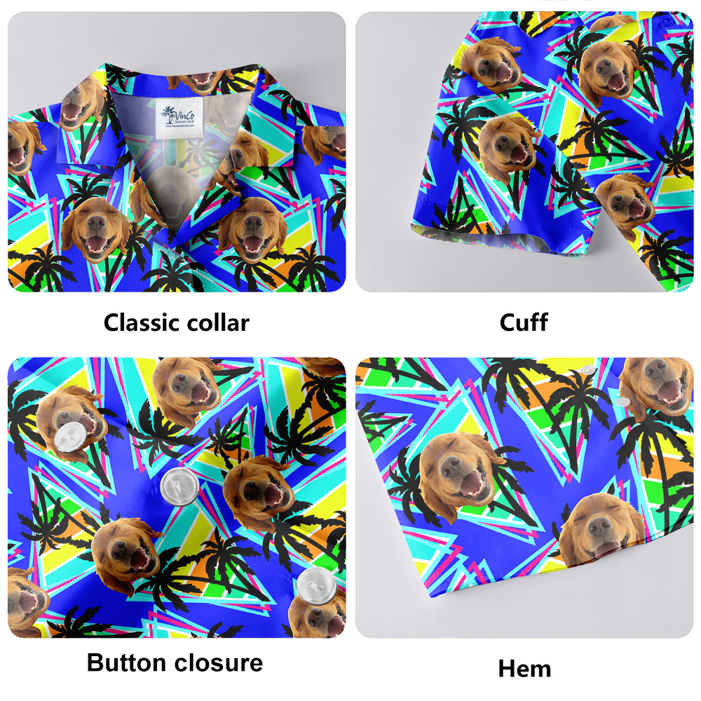 Custom Dog Face Colorful Palm Tree Hawaiian Shirt