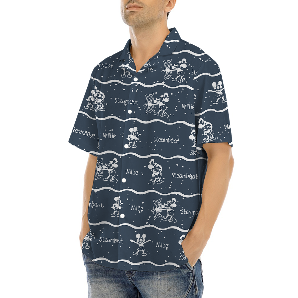 Cute Mickey Steamboat Willie Vintage Navy Hawaiian Shirt