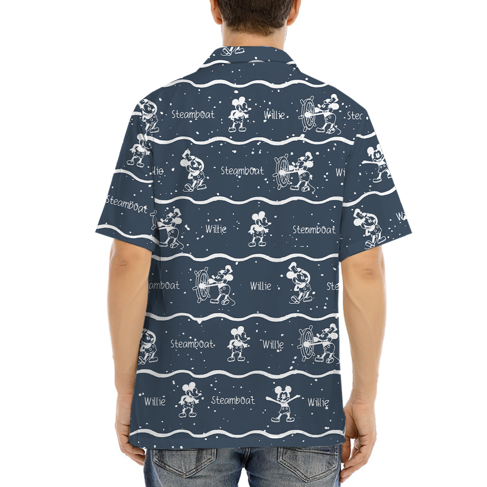 Cute Mickey Steamboat Willie Vintage Navy Hawaiian Shirt