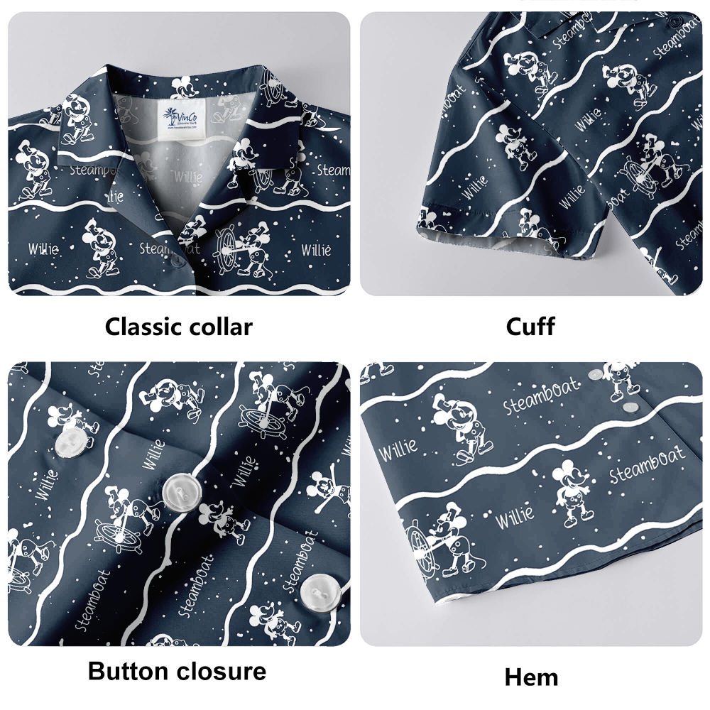 Cute Mickey Steamboat Willie Vintage Navy Hawaiian Shirt