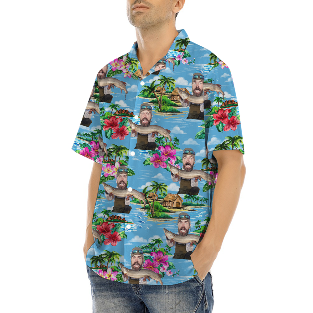 Custom Face Fishing Man Tropical Hawaiian Shirt