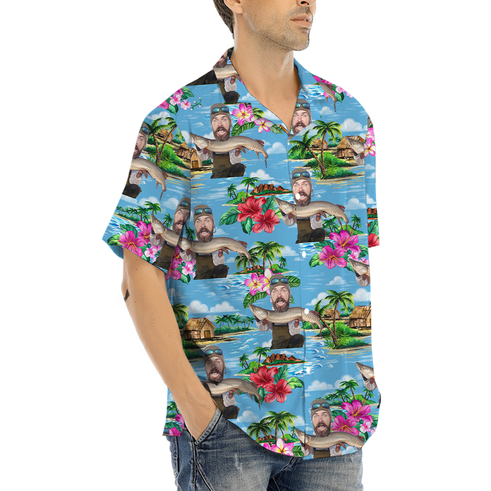 Custom Face Fishing Man Tropical Hawaiian Shirt