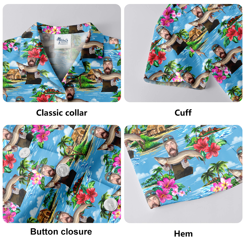 Custom Face Fishing Man Tropical Hawaiian Shirt