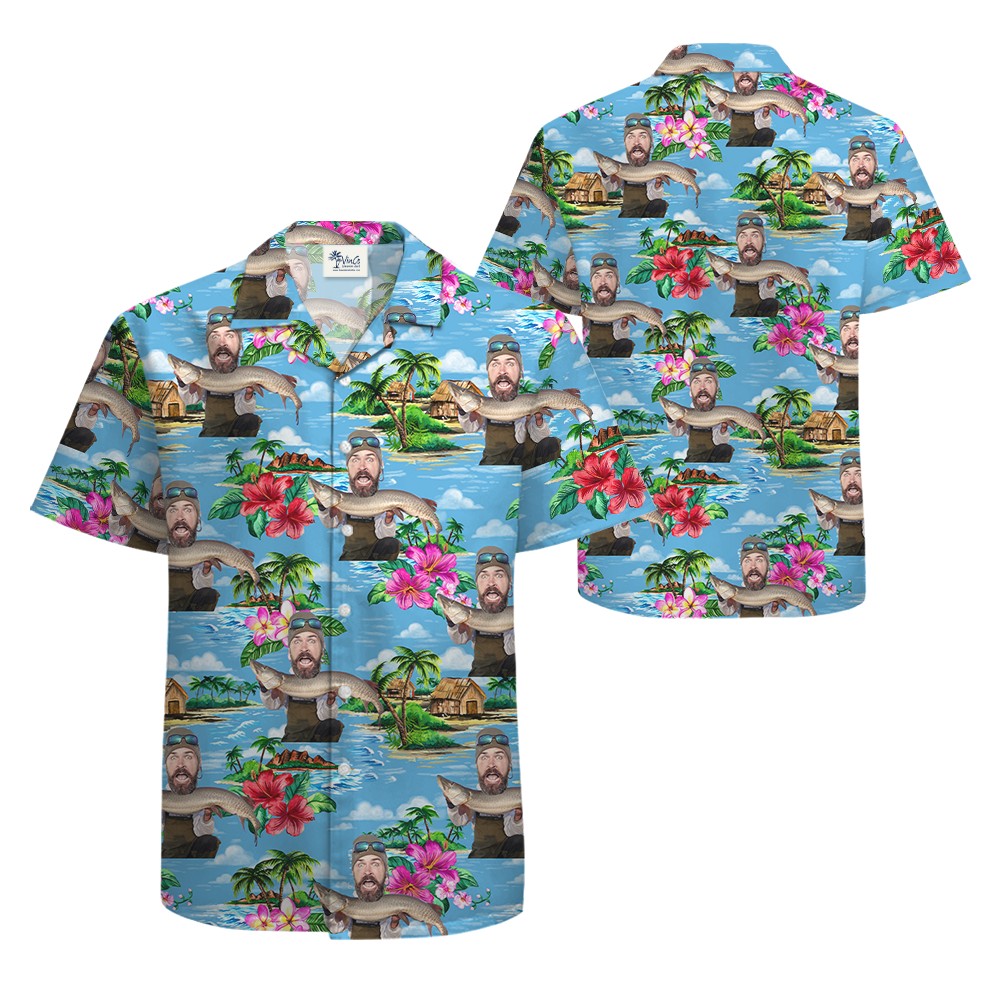 Custom Face Fishing Man Tropical Hawaiian Shirt
