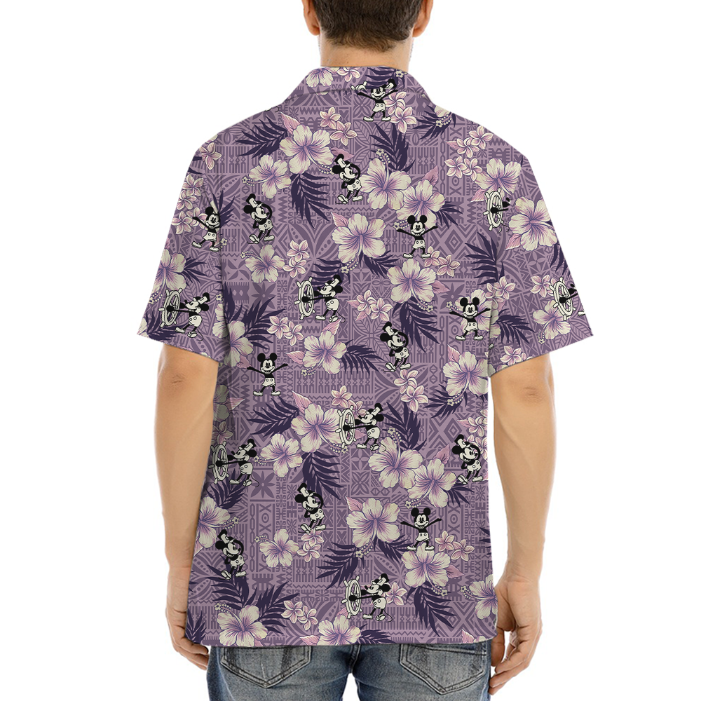 Vintage Patterns Hibiscus Mickey Steamboat Willie Hawaiian Shirt
