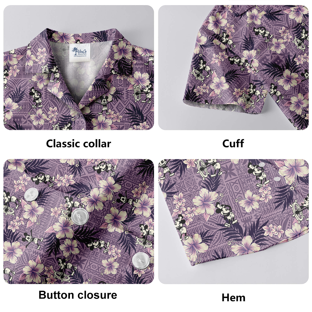 Vintage Patterns Hibiscus Mickey Steamboat Willie Hawaiian Shirt