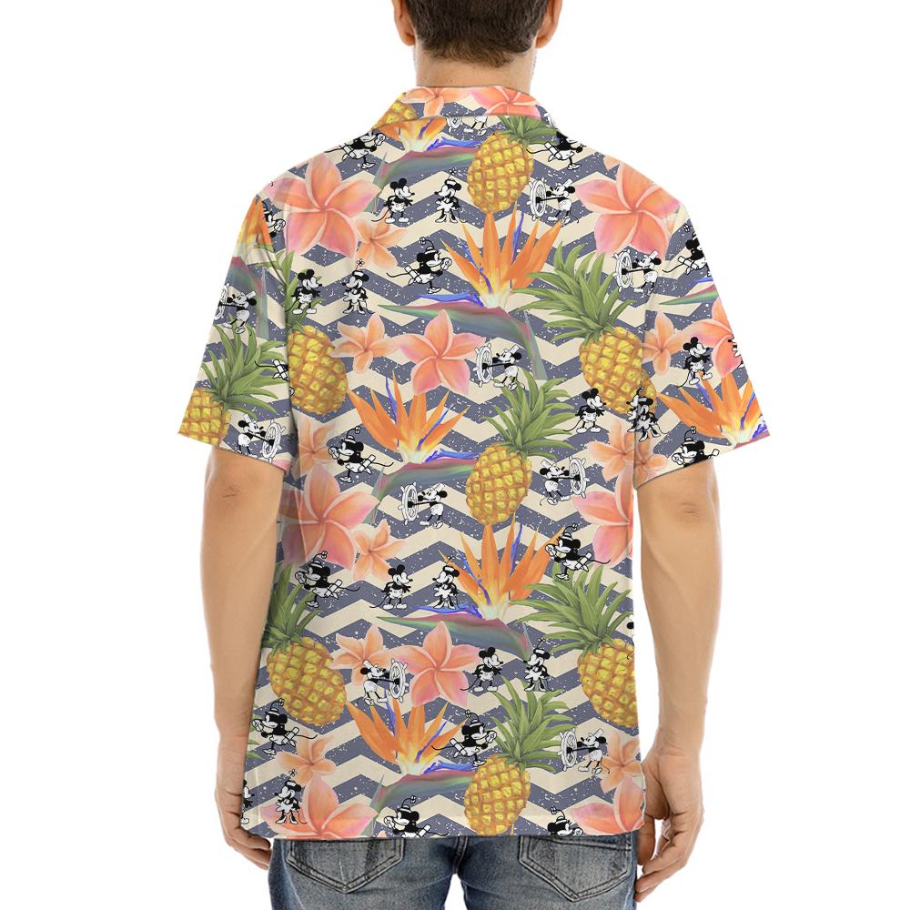 Tropical Pineapple Floral Mickey Steamboat Willie Hawaiian Shirt