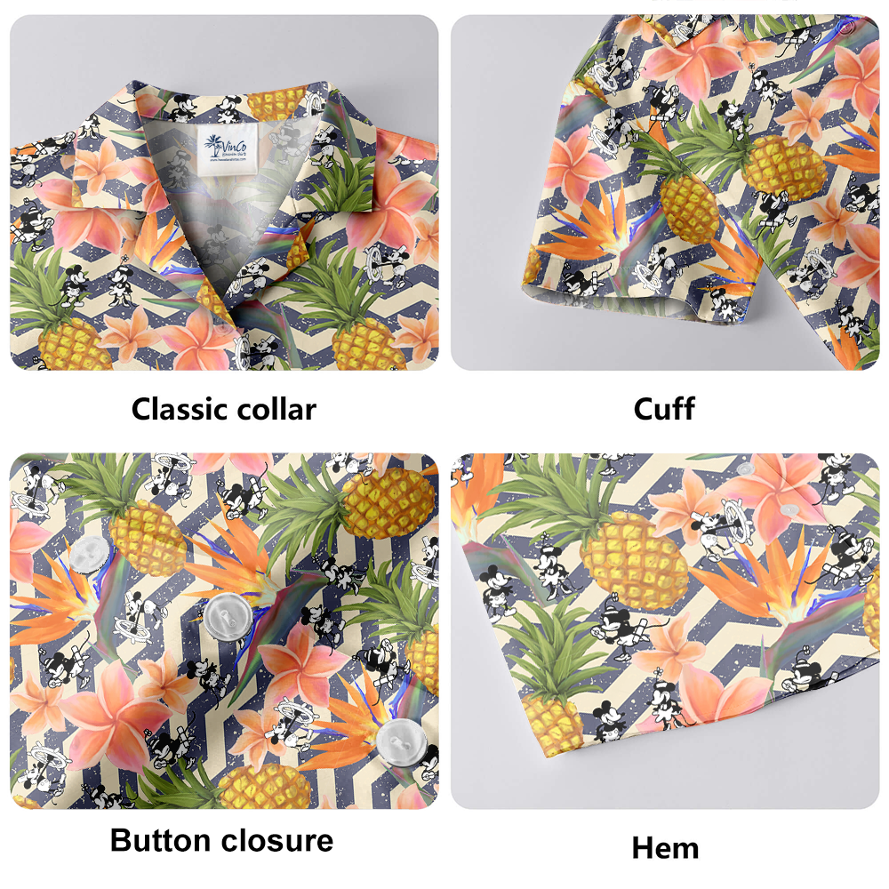 Tropical Pineapple Floral Mickey Steamboat Willie Hawaiian Shirt