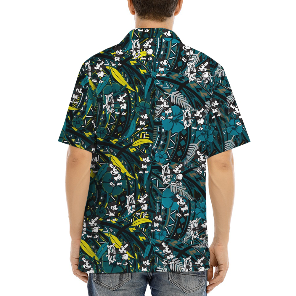 Vintage Hibiscus Navy Mickey Steamboat Willie Hawaiian Shirt