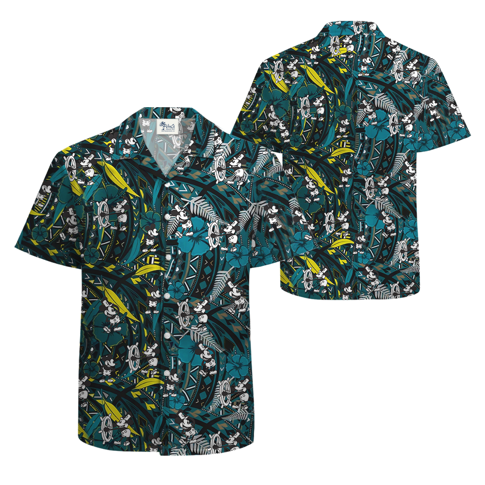 Vintage Hibiscus Navy Mickey Steamboat Willie Hawaiian Shirt